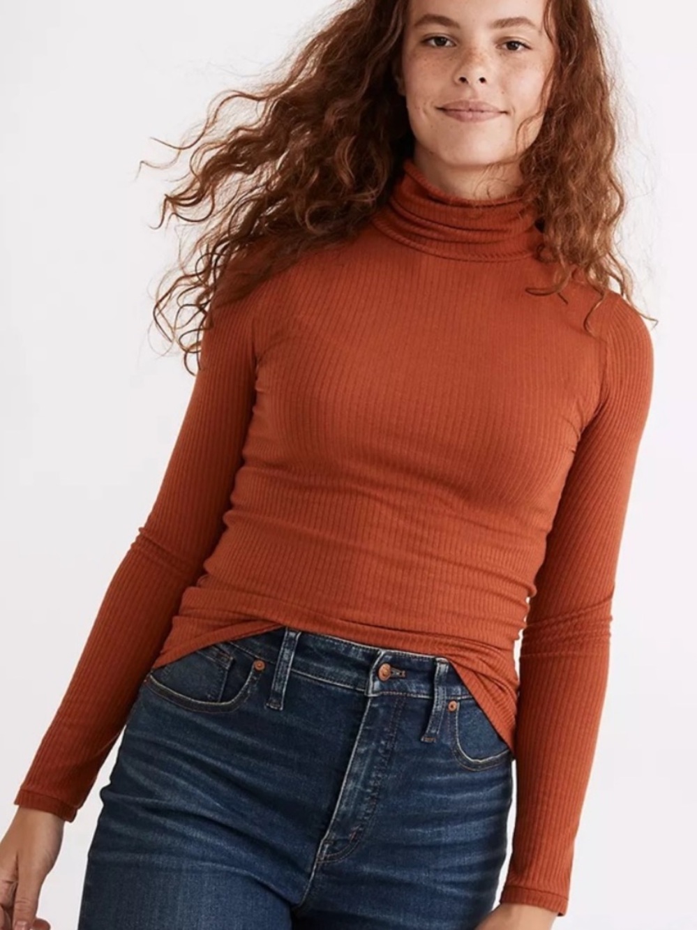 Madewell Burnt Orange Ribbed Long Sleeve Turtle Neck Women M EUC